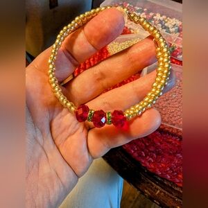 Handmade gold and red memory wire bracelet